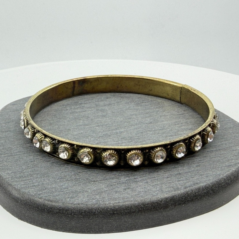Rhinestone Bangle Bracelet Antique Bronze Tone Crystal Statement Boho Gothic